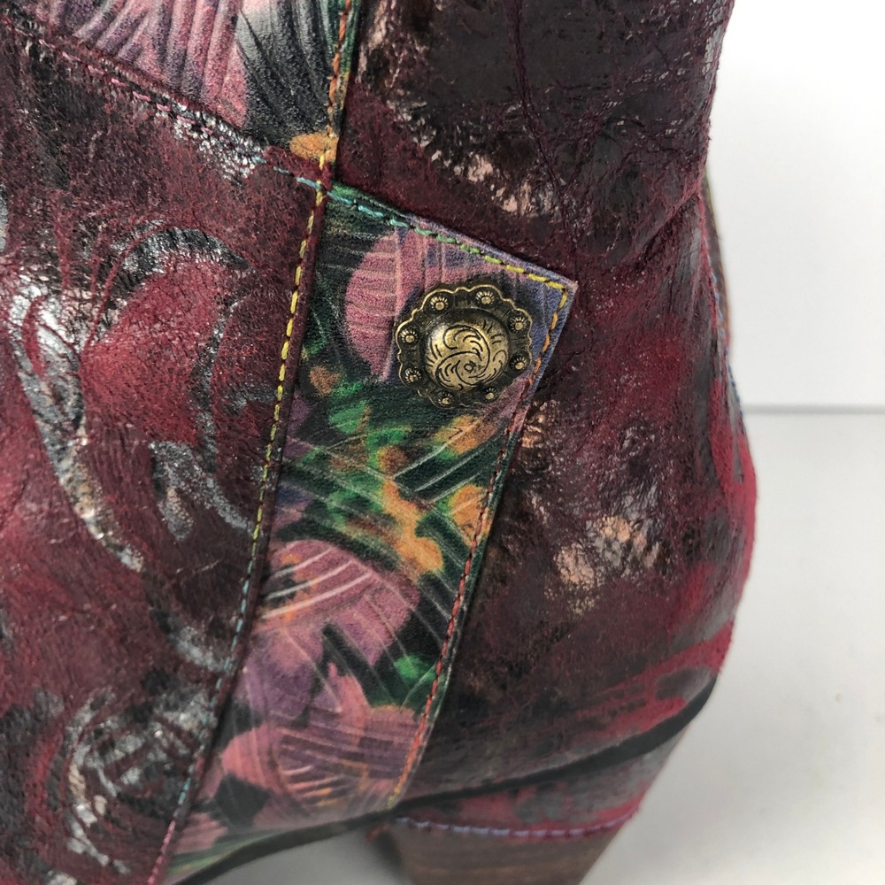 L'Artiste Spring Step Waterlily Floral Leather Ankle Boots Sz 39 Red Metallic - Picture 4 of 16